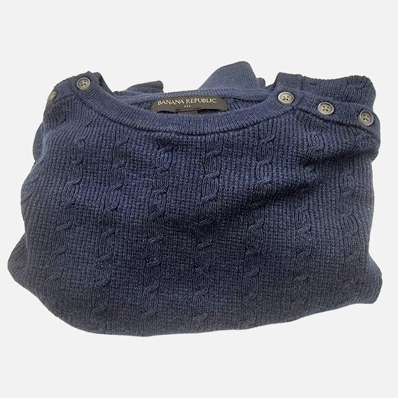 Banana Republic Navy Blue Cable Knit Pullover Sweater Size L - Picture 10 of 10